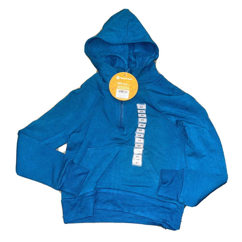 NWT Girls MEMBERS MARK Teal Star Quarter Zip Hoodie Size 6/7